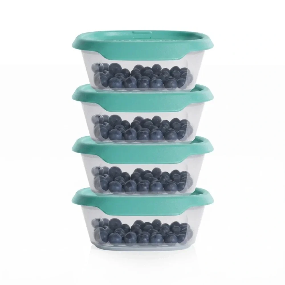 Tupperware One Touch Fresh Small Square Set 4 Food Containers 7.4 oz NEW